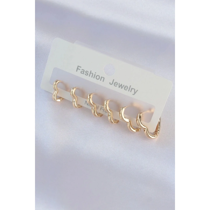 Mey İthalat® Pirinç Gold Renk Kalp Model Küpe Seti