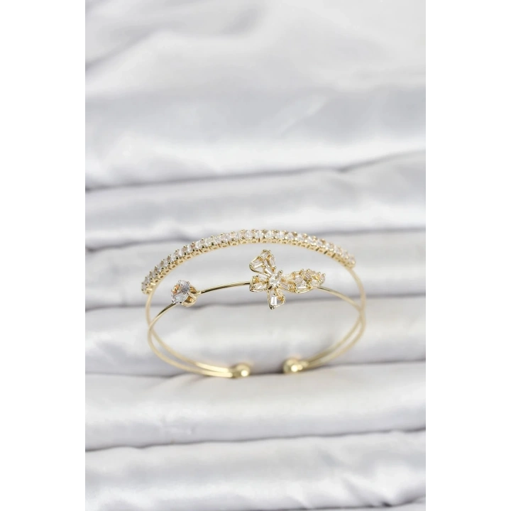 Mey İthalat® Pirinç Gold Renk Kelebek Model Kadın Bileklik