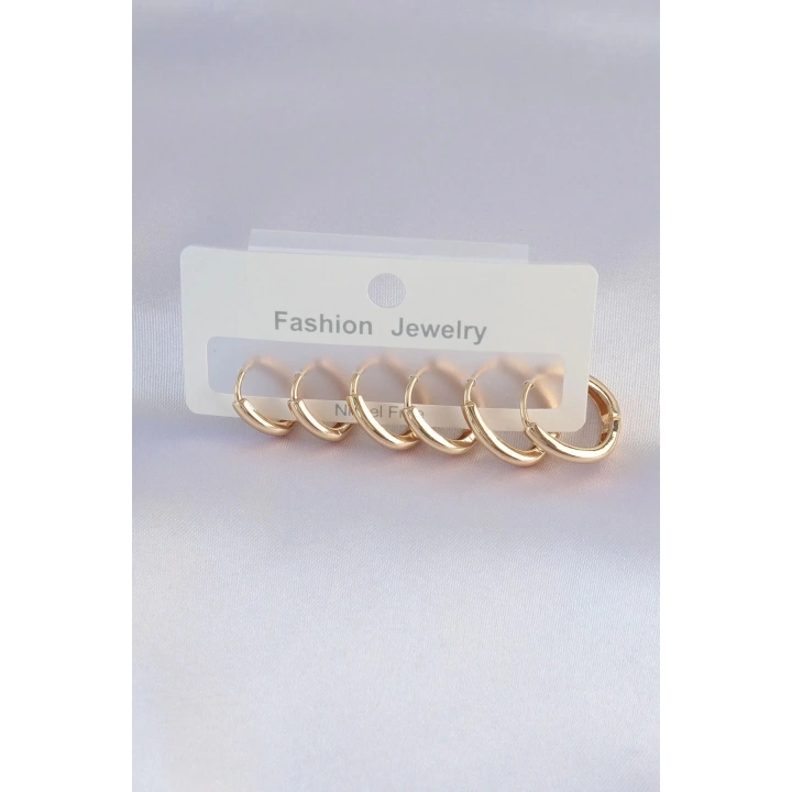 Mey İthalat® Pirinç Gold Renk Oval Küpe Seti