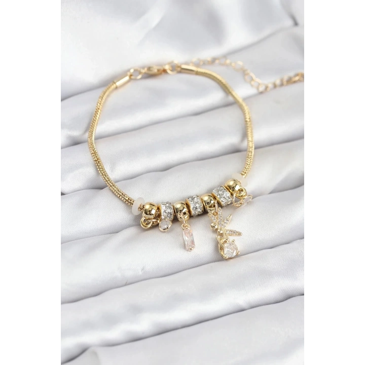 Mey İthalat® Pirinç Gold Renk Tinkerbell Charmlı Kadın Bileklik