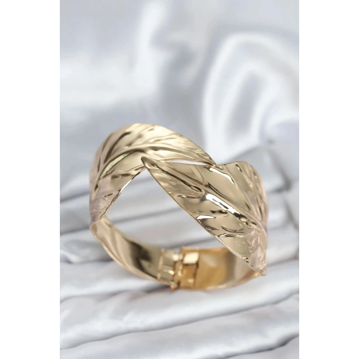 Mey İthalat® Pirinç Gold Renk Yaprak Model Kadın Bileklik