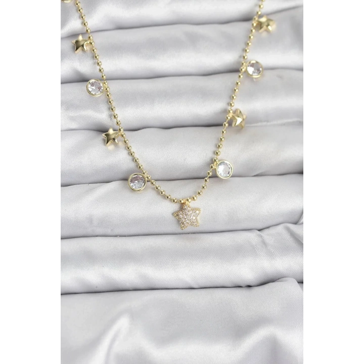 Mey İthalat® Pirinç Gold Renk Yıldız Model Kadın Kolye