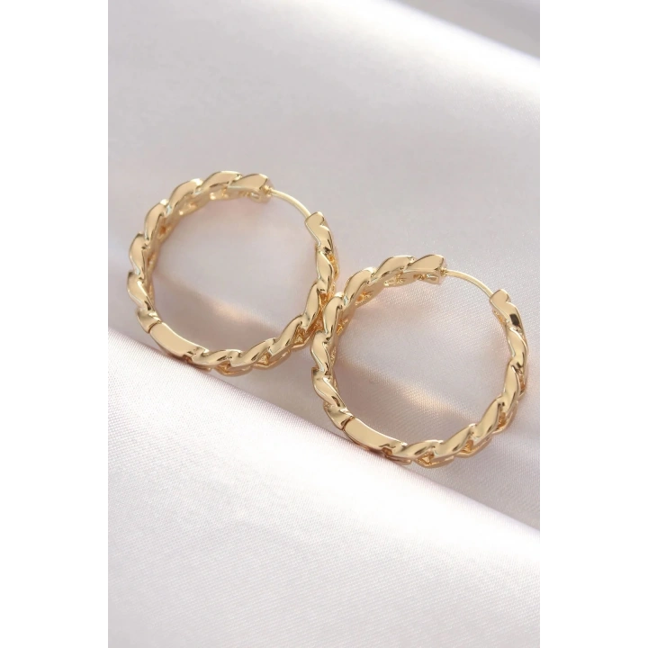 Mey İthalat® Pirinç Gold Renk Zincir Model Halka Küpe