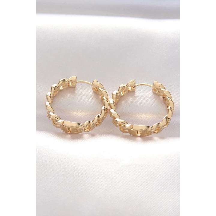 Mey İthalat® Pirinç Gold Renk Zincir Model Halka Küpe