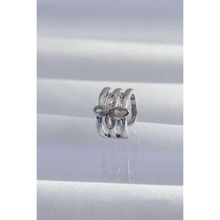 Mey İthalat® Pirinç Gümüş Renk Yonca Earcuff Küpe