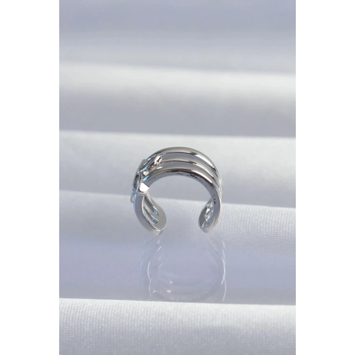 Mey İthalat® Pirinç Gümüş Renk Yonca Earcuff Küpe
