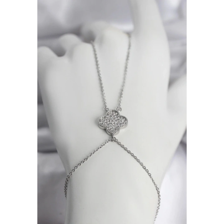 Mey İthalat® Pirinç Gümüş Renk Yonca Model Kadın Şahmeran