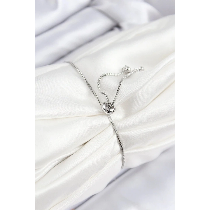 Mey İthalat® Pirinç Zirkon Taşlı Daire Model Gümüş Renk Asansörlü Kadın Bileklik