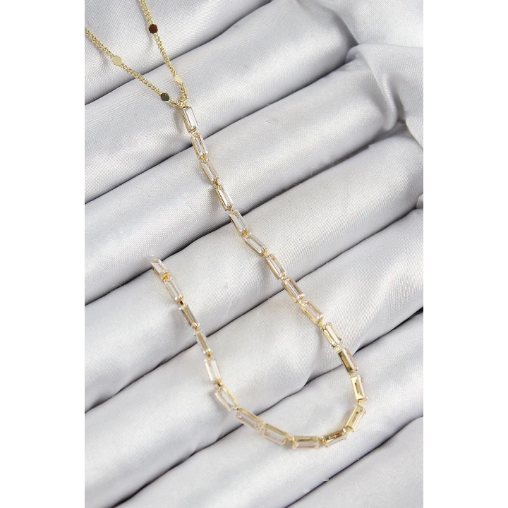 Mey İthalat® Pirinç Zirkon Taşlı Model Gold Renk Y Kolye