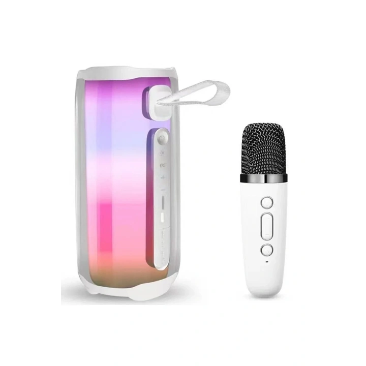 Mey İthalat®  Pluse 5 Mikrofonlu RGB Kablosuz Hoparlör - Beyaz