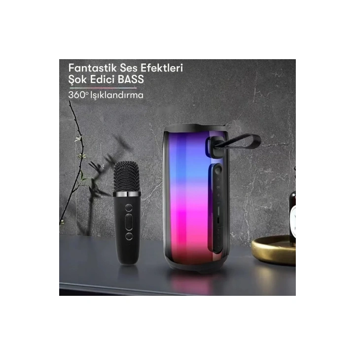 Mey İthalat®  Pluse 5 Mikrofonlu RGB Kablosuz Hoparlör - Beyaz