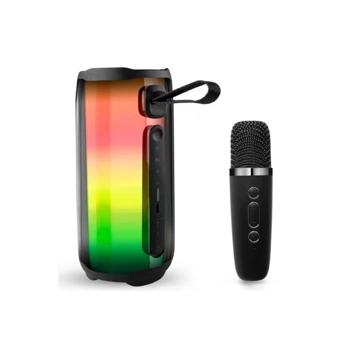 Mey İthalat®  Pluse 5 Mikrofonlu RGB Kablosuz Hoparlör - Siyah