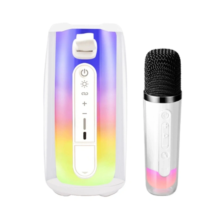Mey İthalat®  Pluse 7 Mikrofonlu RGB Kablosuz Hoparlör - Beyaz