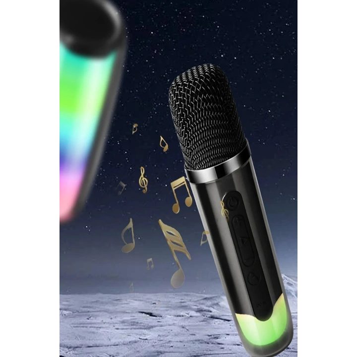 Mey İthalat®  Pluse 7 Mikrofonlu RGB Kablosuz Hoparlör - Beyaz