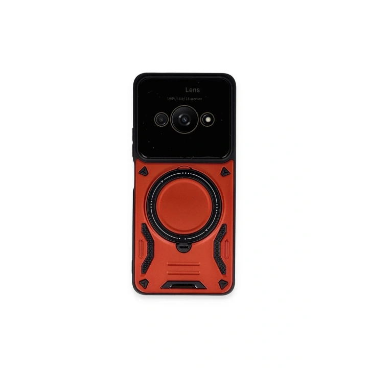 Mey İthalat®   Poco C61 Kılıf Joy Lens Standlı Kapak - Kırmızı