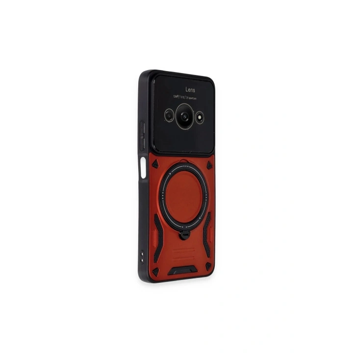 Mey İthalat®   Poco C61 Kılıf Joy Lens Standlı Kapak - Kırmızı
