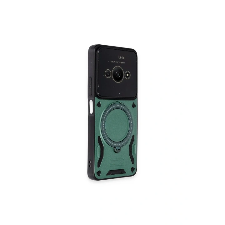 Mey İthalat®   Poco C61 Kılıf Joy Lens Standlı Kapak - Koyu Yeşil