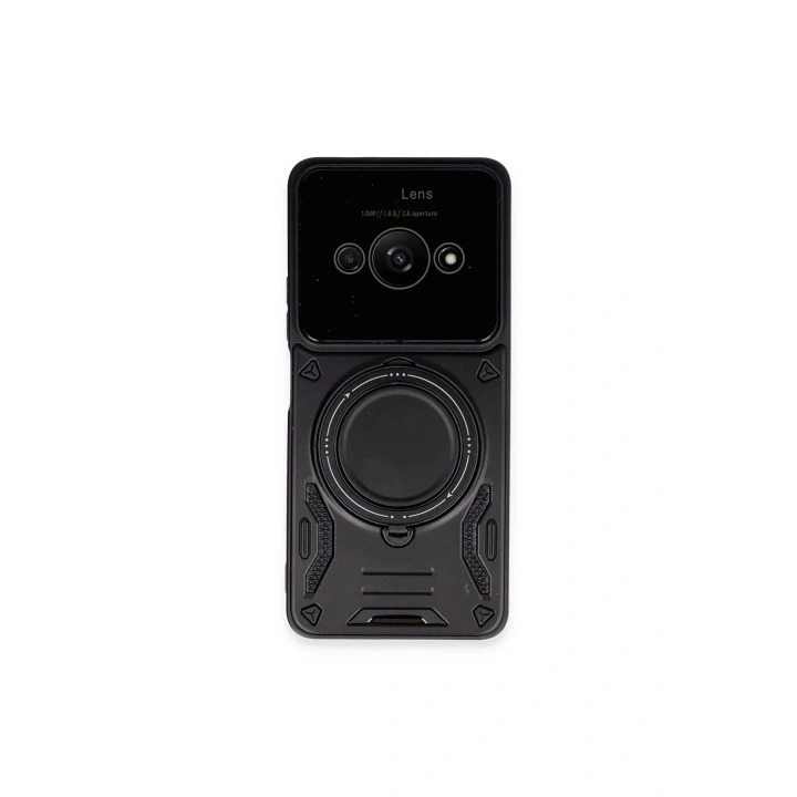 Mey İthalat®   Poco C61 Kılıf Joy Lens Standlı Kapak - Siyah