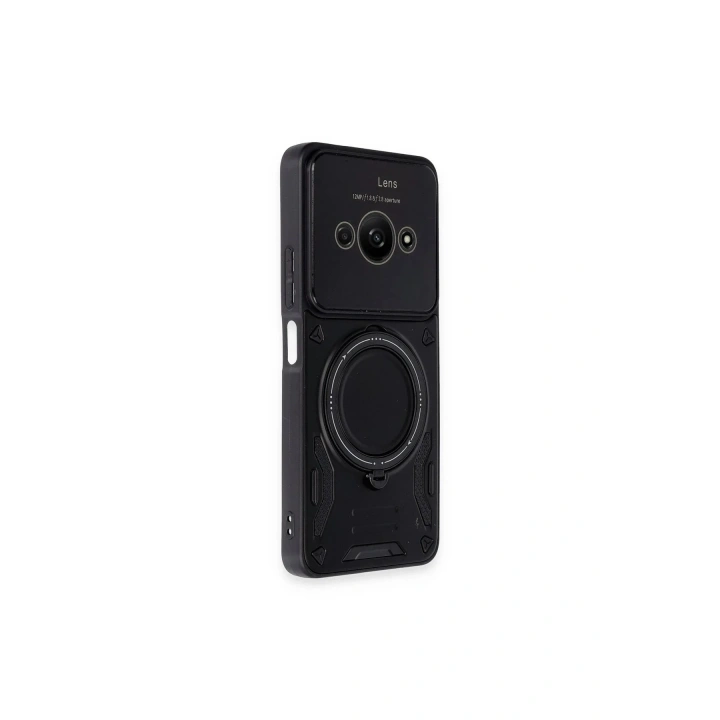 Mey İthalat®   Poco C61 Kılıf Joy Lens Standlı Kapak - Siyah