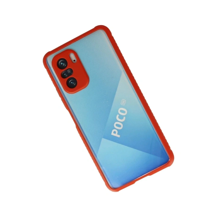 Mey İthalat®   Poco F3 Kılıf Miami Şeffaf Silikon - Kırmızı