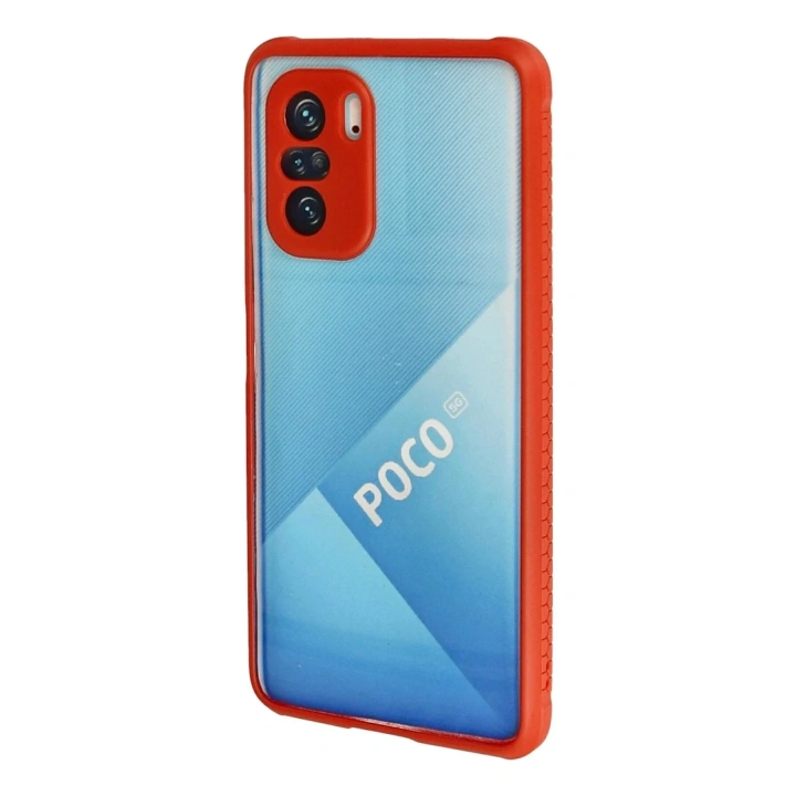 Mey İthalat®   Poco F3 Kılıf Miami Şeffaf Silikon - Kırmızı