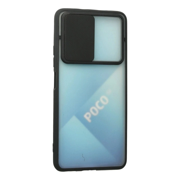 Mey İthalat®   Poco F3 Kılıf Palm Buzlu Kamera Sürgülü Silikon - Siyah