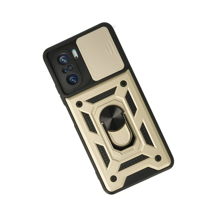 Mey İthalat®   Poco F3 Kılıf Pars Lens Yüzüklü Silikon - Gold