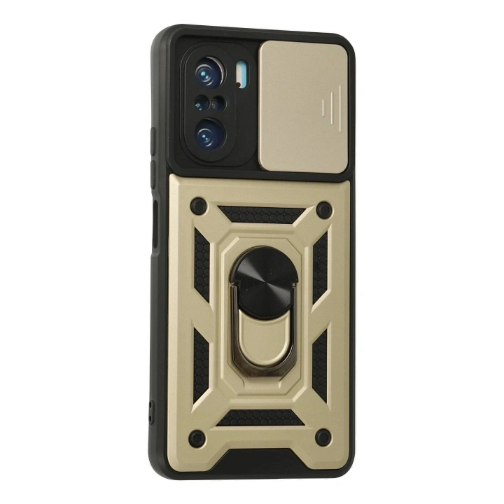 Mey İthalat®   Poco F3 Kılıf Pars Lens Yüzüklü Silikon - Gold