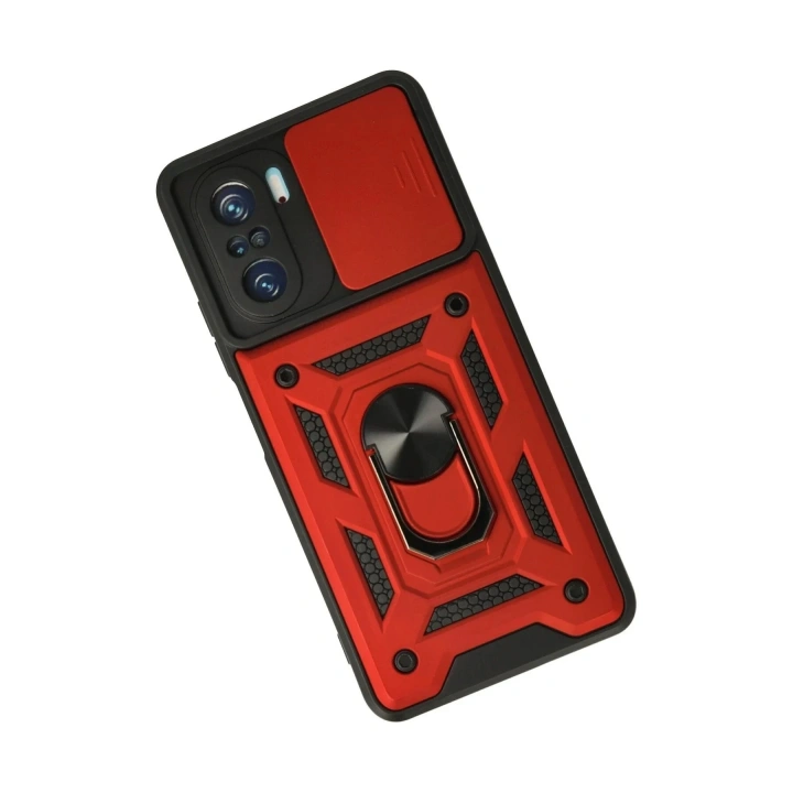 Mey İthalat®   Poco F3 Kılıf Pars Lens Yüzüklü Silikon - Kırmızı
