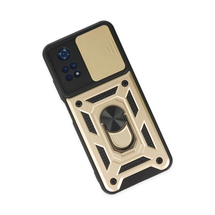 Mey İthalat®   Poco M4 Pro 4G Kılıf Pars Lens Yüzüklü Silikon - Gold