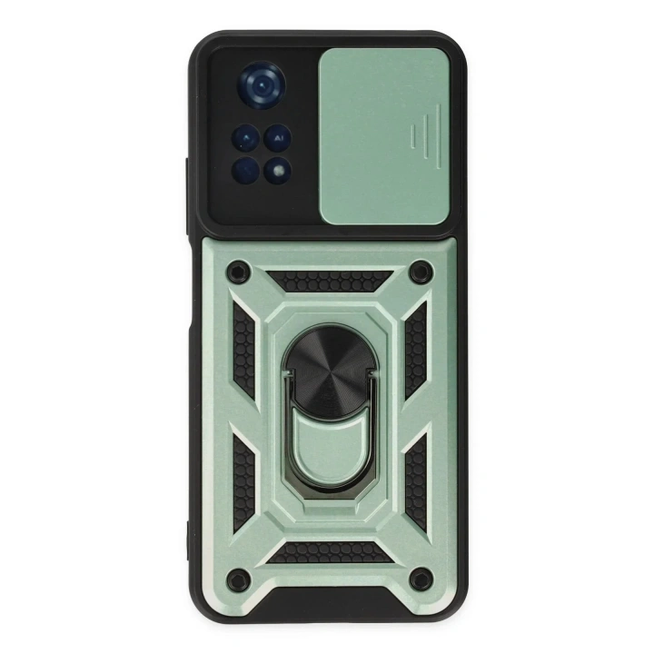 Mey İthalat®   Poco M4 Pro 4G Kılıf Pars Lens Yüzüklü Silikon - Yeşil