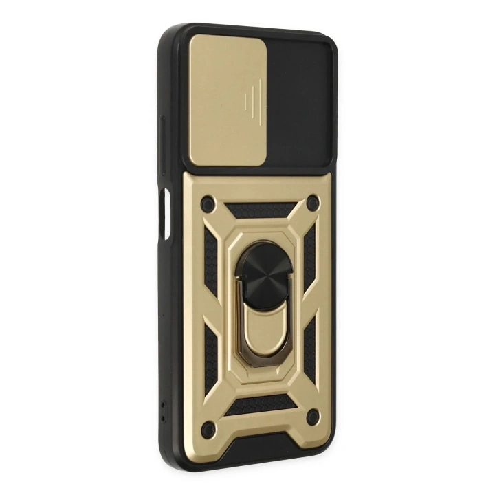 Mey İthalat®   Poco M5 Kılıf Pars Lens Yüzüklü Silikon - Gold