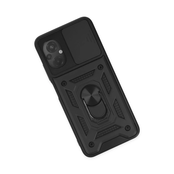 Mey İthalat®   Poco M5 Kılıf Pars Lens Yüzüklü Silikon - Siyah