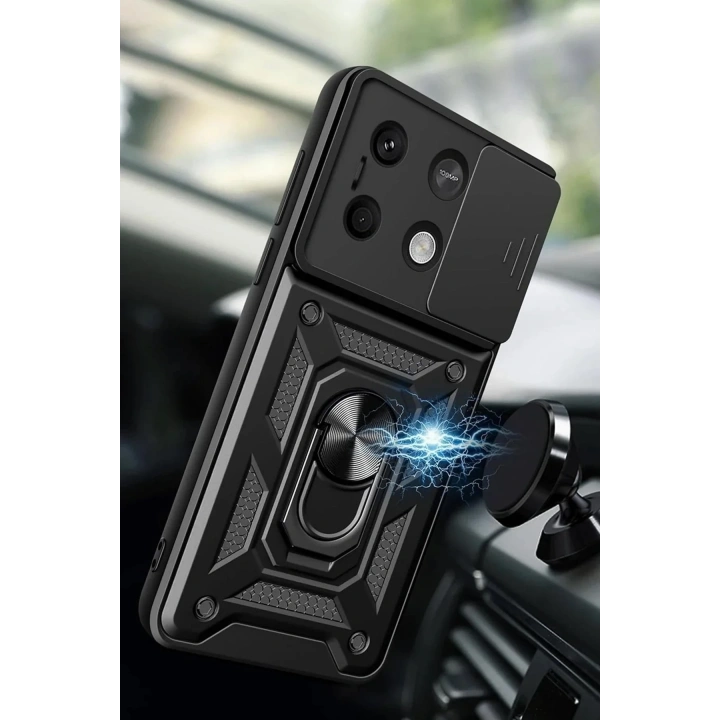 Mey İthalat®   Poco M6 Pro 4G Kılıf Pars Lens Yüzüklü Silikon - Siyah