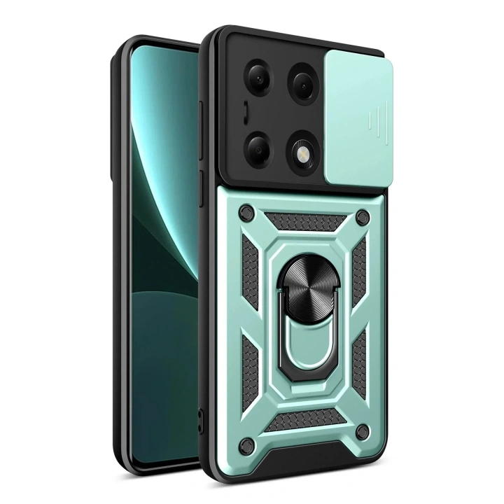 Mey İthalat®   Poco M6 Pro 4G Kılıf Pars Lens Yüzüklü Silikon - Yeşil