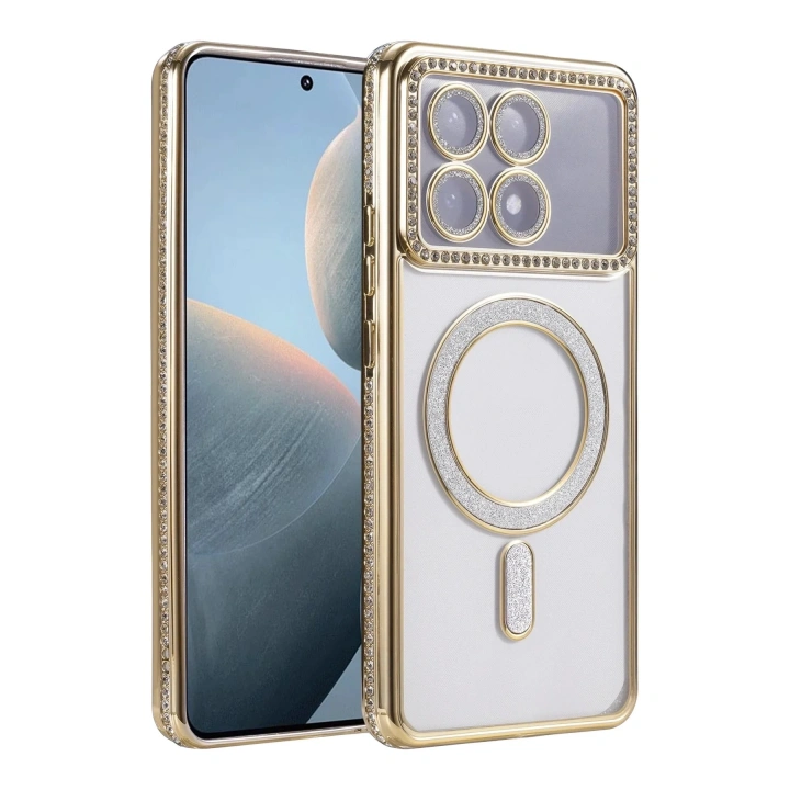 Mey İthalat®   Poco X6 Pro Joke Simli Magneticsafe Kılıf - Gold