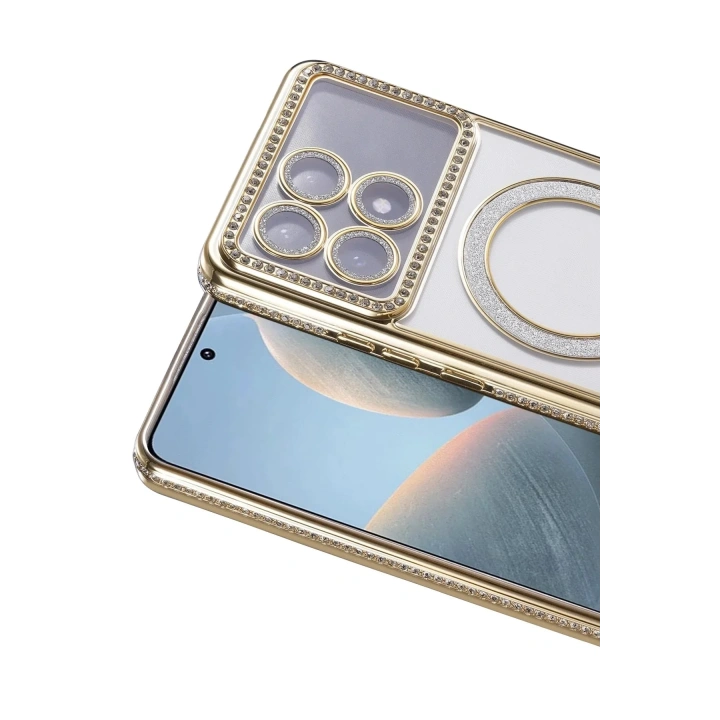 Mey İthalat®   Poco X6 Pro Joke Simli Magneticsafe Kılıf - Gold