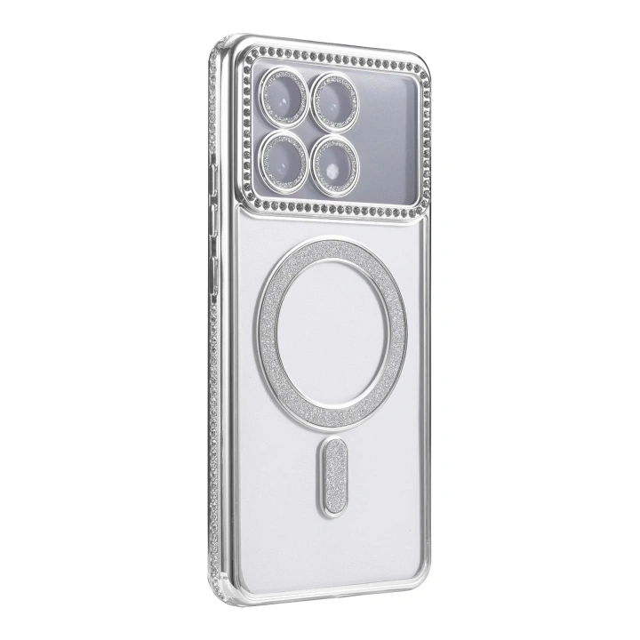 Mey İthalat®   Poco X6 Pro Joke Simli Magneticsafe Kılıf - Gümüş
