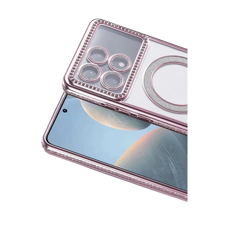 Mey İthalat®   Poco X6 Pro Joke Simli Magneticsafe Kılıf - Pembe