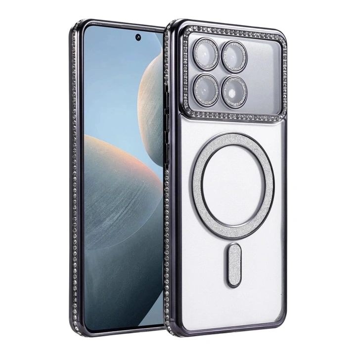 Mey İthalat®   Poco X6 Pro Joke Simli Magneticsafe Kılıf - Siyah