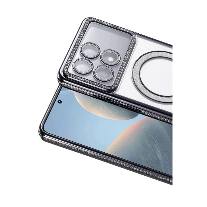 Mey İthalat®   Poco X6 Pro Joke Simli Magneticsafe Kılıf - Siyah