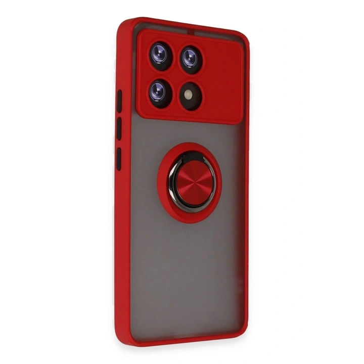 Mey İthalat®   Poco X6 Pro Kılıf Montreal Yüzüklü Silikon Kapak - Kırmızı