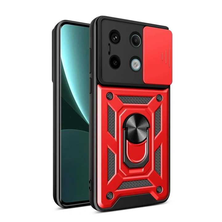 Mey İthalat®   Poco X6 Pro Kılıf Pars Lens Yüzüklü Silikon - Kırmızı