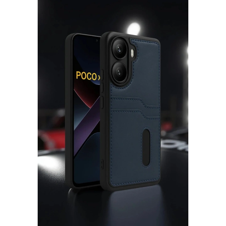 Mey İthalat®   Poco X7 Pro Kılıf Sara Kartvizitli Deri Kılıf - Kırmızı