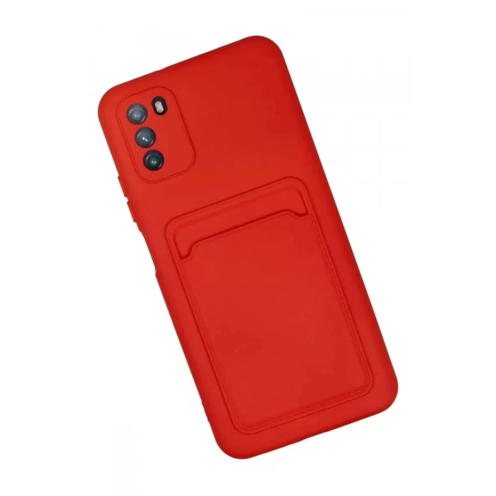 Mey İthalat®   Pocophone M3 Kılıf Kelvin Kartvizitli Silikon - Kırmızı