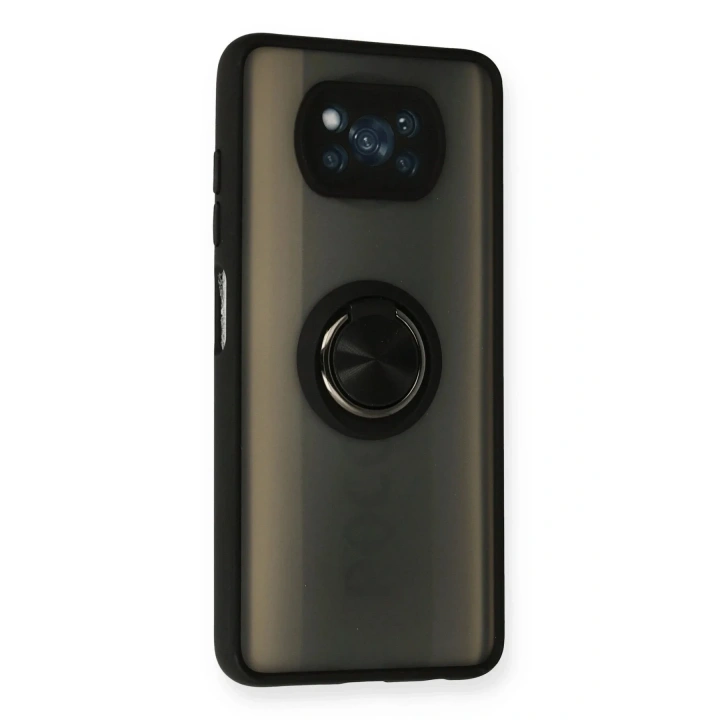 Mey İthalat®   Pocophone X3 Kılıf Montreal Yüzüklü Silikon Kapak - Siyah