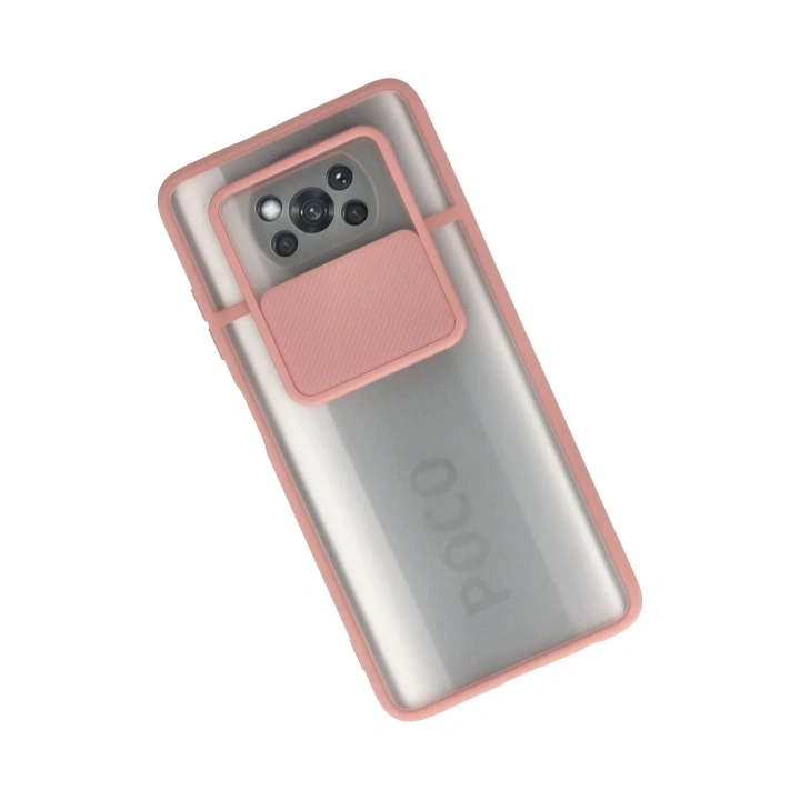 Mey İthalat®   Pocophone X3 Kılıf Palm Buzlu Kamera Sürgülü Silikon - Pembe