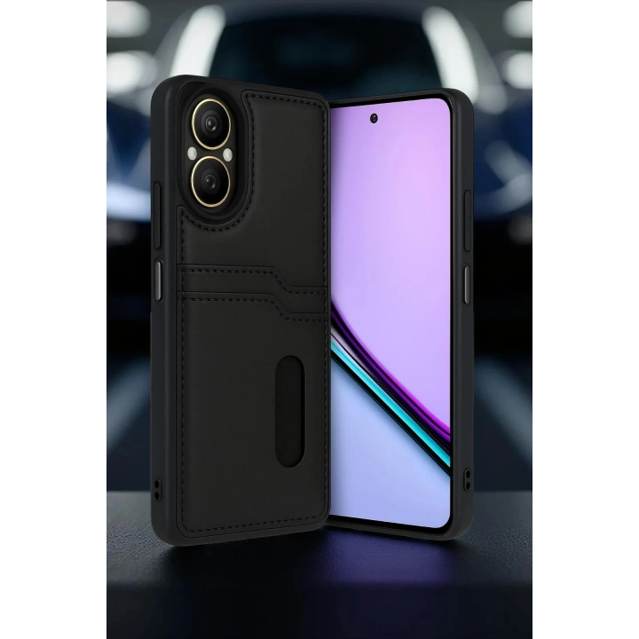 Mey İthalat®  Realme 12 Lite Kılıf Sara Kartvizitli Deri Kılıf - Kırmızı