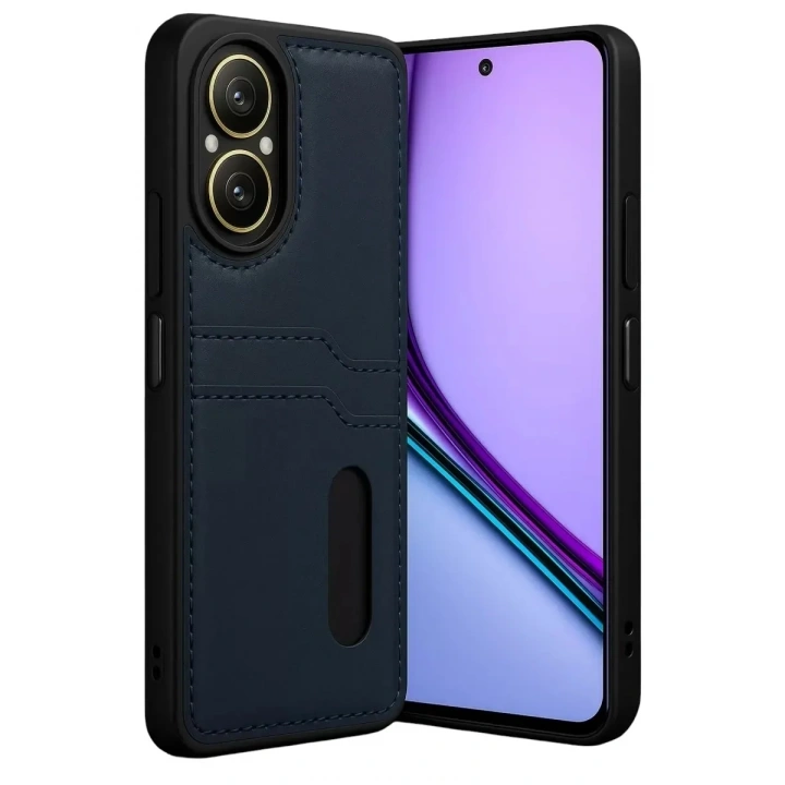Mey İthalat®  Realme 12 Lite Kılıf Sara Kartvizitli Deri Kılıf - Lacivert