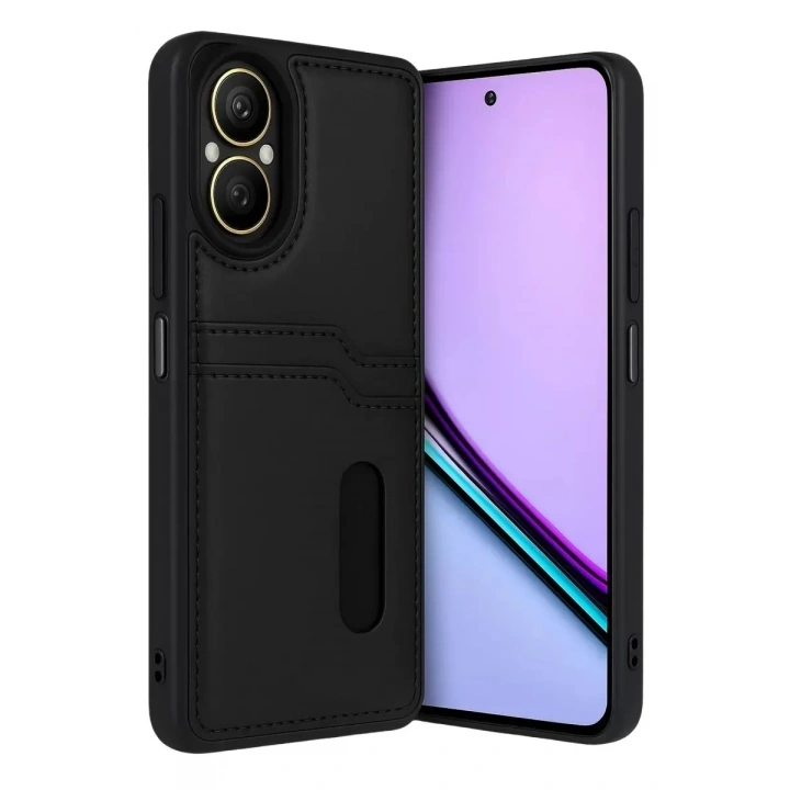 Mey İthalat®  Realme 12 Lite Kılıf Sara Kartvizitli Deri Kılıf - Siyah